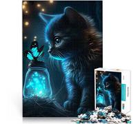 teenagers 1000 Piece Jigsaw Puzzle Cat with butterfly Analysis and logic 26x38cm deal as gifts for the whole family for Age 14+