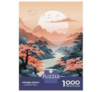 Teenagers 1000 Piece Jigsaw Puzzle Cherry Blossom Valley Sunset Puzzles for Adults Relax Games Pattern Assembly Fun at Home Activities, 70x50cm/1000pcs