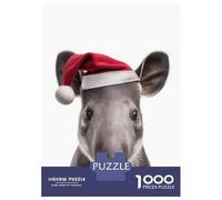 Teenagers 1000 Piece Jigsaw Puzzle Christmas Tapir Wearing A Santa Hat Jigsaw Puzzle Family Games A Work of Art Unique Birthday And Xmas Gifts 52x38cm/1000pcs