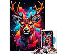 Teenagers 1000 Piece Jigsaw Puzzle Colorful Deer Paint Difficult And Challenge Precision Cutting DIY Toys Suitable for Ages 14 And Up (38x52cm)