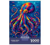 Teenagers 1000 Piece Jigsaw Puzzle Colorful Geometric Octopus in Blue Sea Jigsaw for Adults Toy Wall Decor For Family Fun Challenging Game Gifts 70x50cm/1000pcs