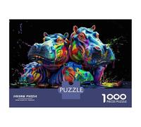 Teenagers 1000 Piece Jigsaw Puzzle Colorful Hippo Wall Art Print-1 Jigsaw Puzzle Family Games A Work of Art Unique Birthday And Xmas Gifts 52x38cm/1000pcs