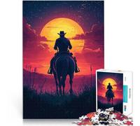 teenagers 1000 Piece Jigsaw Puzzle Cowboy Silhouette at Sunset Familienspaß eignet sich ideal als Geschenk für die ganze Familie38x26cm