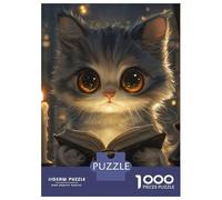 Teenagers 1000 Piece Jigsaw Puzzle Cute Cat Reading Book Teenager Puzzles Brain Teaser Game Difficult Hard Challenging Game Gifts 70x50cm/1000pcs