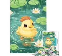 Teenagers 1000 Piece Jigsaw Puzzle Cute Chick Swimming in A Pond for Educational Game Toy Intellectual Game Great Gifts for Games Birthday Present (Size 38x26cm)