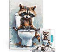 teenagers 1000 Piece Jigsaw Puzzle Cute Raccoon on the Toilet Quizspiel Einzigartige Geburtstags- und Geschenkideen38x26cm