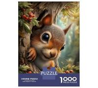 Teenagers 1000 Piece Jigsaw Puzzle Cute Squirrel Peeking from Tree Hollow Jigsaw for Adults Toy Wall Decor For Family Fun Challenging Game Gifts 38x26cm/1000pcs