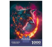 Teenagers 1000 Piece Jigsaw Puzzle Cyber Wolf And Crescent Moon Puzzle for Adults Family Games Difficult Hard Christmas Birthday Gifts 38x26cm/1000pcs