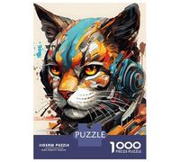 Teenagers 1000 Piece Jigsaw Puzzle Cyborg Cat Machine Head Teenager Puzzles Brain Teaser Game Difficult Hard Challenging Game Gifts 52x38cm/1000pcs