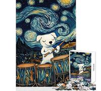 Teenagers 1000 Piece Jigsaw Puzzle Dog Playing Drums Starry Night Relaxing Games Improve Memory Home Decoration Toys Stress Reduction Gifts (50X75CM)