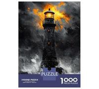 Teenagers 1000 Piece Jigsaw Puzzle Dramatic Lighthouse Amidst Storm in Charcoal Style Puzzle for Adults Family Games Difficult Hard Christmas Birthday Gifts 52x38cm/1000pcs