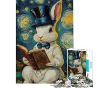 Teenagers 1000 Piece Jigsaw Puzzle Elegant Rabbit Reads Book Jigsaw 1000 Pieces Home Decoration Toys Art Work Gifts Perfect Decoration (Size 38x52cm)