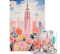 Teenagers 1000 Piece Jigsaw Puzzle Empire State Building Watercolor Educational Challenge Analysis And Logic Toy Wall Decor for And from 14 Years And over (50x75cm)