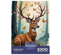 Teenagers 1000 Piece Jigsaw Puzzle Fantasy Deer with Flowers Puzzles for Adults Relax Games Pattern Assembly Fun at Home Activities, 52x38cm/1000pcs