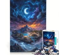 Teenagers 1000 Piece Jigsaw Puzzle Fantasy Floating Island Under Crescent Moon, Educational Games, Wall Decoration, for Is Ideal As A Gift 38x26cm