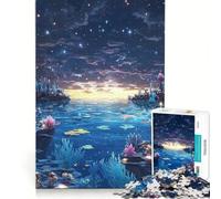 Teenagers 1000 Piece Jigsaw Puzzle Fantasy Ocean Shore with Coral Formations Under A Starry Sky, Educational Game, Difficult Hard, Birthday Present,Travel Gifts, 38x26cm