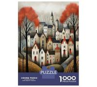 Teenagers 1000 Piece Jigsaw Puzzle Fantasy Village with River Art Print Puzzles for Adults Relax Games Pattern Assembly Fun at Home Activities, 52x38cm/1000pcs