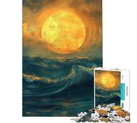 Teenagers 1000 Piece Jigsaw Puzzle Full Moon Over Ocean Water Jigsaw for Adults Family Games Pattern Assembly Challenging Game Gifts (Size 38x26cm)