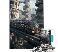 Teenagers 1000 Piece Jigsaw Puzzle Futuristic City Train with Greenery Educational Challenge Analysis And Logic Toy Wall Decor for And from 14 Years And over (38x52cm)