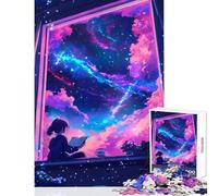 Teenagers 1000 Piece Jigsaw Puzzle Girl Reading by The Window Under A Starry Galaxy Sky Jigsaw 1000 Pieces Home Decoration Toys Art Work Gifts Perfect Decoration (38x26cm)