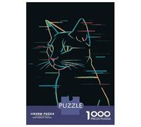 Teenagers 1000 Piece Jigsaw Puzzle Glitch Cat Line Art Teenager Puzzles Brain Teaser Game Difficult Hard Challenging Game Gifts 38x26cm/1000pcs