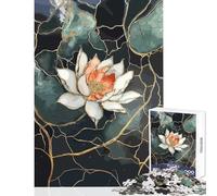 Teenagers 1000 Piece Jigsaw Puzzle Gold Leaf Lotus Flower Jigsaws for Adults Puzzle Precision Cutting Fun Activities at Home Stress Reduction Gifts (38x52cm)