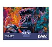 Teenagers 1000 Piece Jigsaw Puzzle Gorilla Smoking Wall Art Print Jigsaw Puzzle Family Games A Work of Art Unique Birthday And Xmas Gifts 52x38cm/1000pcs