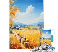 Teenagers 1000 Piece Jigsaw Puzzle Harvest in The Fields Teenager Puzzles DIY Toys Difficult Challenge Fun at Home Activities, (Size 38x26cm)