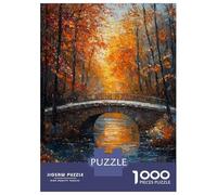 Teenagers 1000 Piece Jigsaw Puzzle Impressionist Inspired Autumn Bridge Scene Puzzle for Adults Family Games Difficult Hard Christmas Birthday Gifts 38x26cm/1000pcs