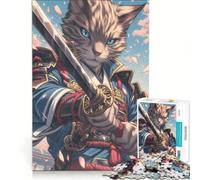 Teenagers 1000 Piece Jigsaw Puzzle Japan Bengal Cat Samurai, Relaxing Games, Difficult And Challenge, Birthday Present, Gifts, (38x52cm)