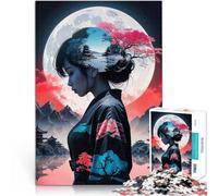 teenagers 1000 Piece Jigsaw Puzzle Japanese Moon Woman Herausfordernd Schwierig mit passendem Poster und Quizblatt75x50cm