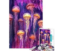 Teenagers 1000 Piece Jigsaw Puzzle Jellyfish Glow Difficult And Challenge Precision Cutting DIY Toys Suitable for Ages 14 And Up (50x75cm)
