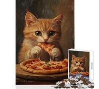 Teenagers 1000 Piece Jigsaw Puzzle Kitty's Pizza Feast - Fun Family Bonding Activity Ideal Festive Choice (38X52cm)