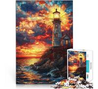 teenagers 1000 Piece Jigsaw Puzzle Lighthouse Sunset Stress Reliever Staycation Kill time Unique Birthday and Gifts 26x38cm