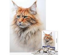 Teenagers 1000 Piece Jigsaw Puzzle Maine Coon Cat Sketch Fun Family Bonding Activity Ideal Festive Choice (38X26cm)