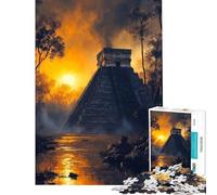 Teenagers 1000 Piece Jigsaw Puzzle Mayan Pyramid at Sunset Teenager Puzzles DIY Toys Difficult Challenge Fun at Home Activities, (Size 38x26cm)