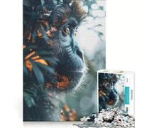Teenagers 1000 Piece Jigsaw Puzzle Monkey in Jungle Double Exposition Educational Game Interesting Stress Reduction Christmas Birthday Gifts 38x52cm