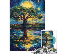 Teenagers 1000 Piece Jigsaw Puzzle Moonlit Tree Reflections Jigsaw Puzzles 1000 Hands-on Game Great Gifts for Games Birthday Present (Size 38x26cm)