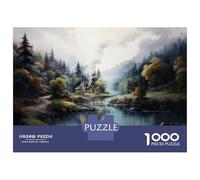 Teenagers 1000 Piece Jigsaw Puzzle Mountain Cabin by The River Puzzles for Adults Relax Games Pattern Assembly Fun at Home Activities, 52x38cm/1000pcs