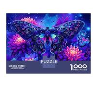 Teenagers 1000 Piece Jigsaw Puzzle Neon Butterfly Floral Garden Teenager Puzzles Brain Teaser Game Difficult Hard Challenging Game Gifts 70x50cm/1000pcs