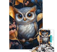 Teenagers 1000 Piece Jigsaw Puzzle Owl In Autumn Leaves Fun Activities at Home Improve Memory Family Games Suitable for Ages 14 And Up (50x75cm)