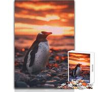 Teenagers 1000 Piece Jigsaw Puzzle Penguin Sunset Elegant Ideal for Cozy Downtime Fine Precision Die Cut Play Toy Size 38x26cm