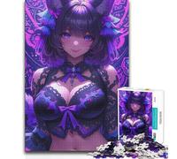 Teenagers 1000 Piece Jigsaw Puzzle Purple-Haired Anime Girl Fox Ears Staycation Kill Time Birthday Gifts for Ages 14 And over 50x75cm