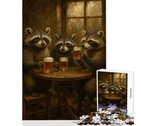 Teenagers 1000 Piece Jigsaw Puzzle Raccoons Drinking Beer at A Table Fun Family Bonding Activity Ideal Festive Choice (38X52cm)