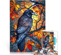 teenagers 1000 Piece Jigsaw Puzzle Raven in Autumn Stained Glass Hands-on-Spiel einzigartiges Herausforderungsspiel38x26cm