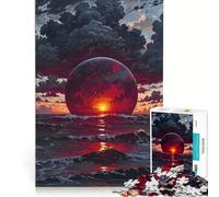 Teenagers 1000 Piece Jigsaw Puzzle Red Planet Rising Over Ocean Fun Games Train Your Brain And Hands Unique Challenge Game 50x75cm