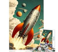 Teenagers 1000 Piece Jigsaw Puzzle Retro Rocket Launching Into Space Educational Game For Family Fun Anti-Stress Toys Decompressing Intellectual (26X38cm)
