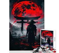 Teenagers 1000 Piece Jigsaw Puzzle Samurai Under Red Moon Fun Family Bonding Activity Ideal Festive Choice (50X75cm)