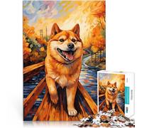 teenagers 1000 Piece Jigsaw Puzzle Shiba Inu on Bridge Pädagogisches Familienspiel Einzigartige Wohndekoration und Geschenke75x50cm