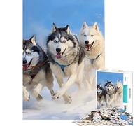 Teenagers 1000 Piece Jigsaw Puzzle Siberian Husky Pack Relax Games for Educational Game Challenge Toy Birthday Gifts Enhance Memory (Size 38x52cm)